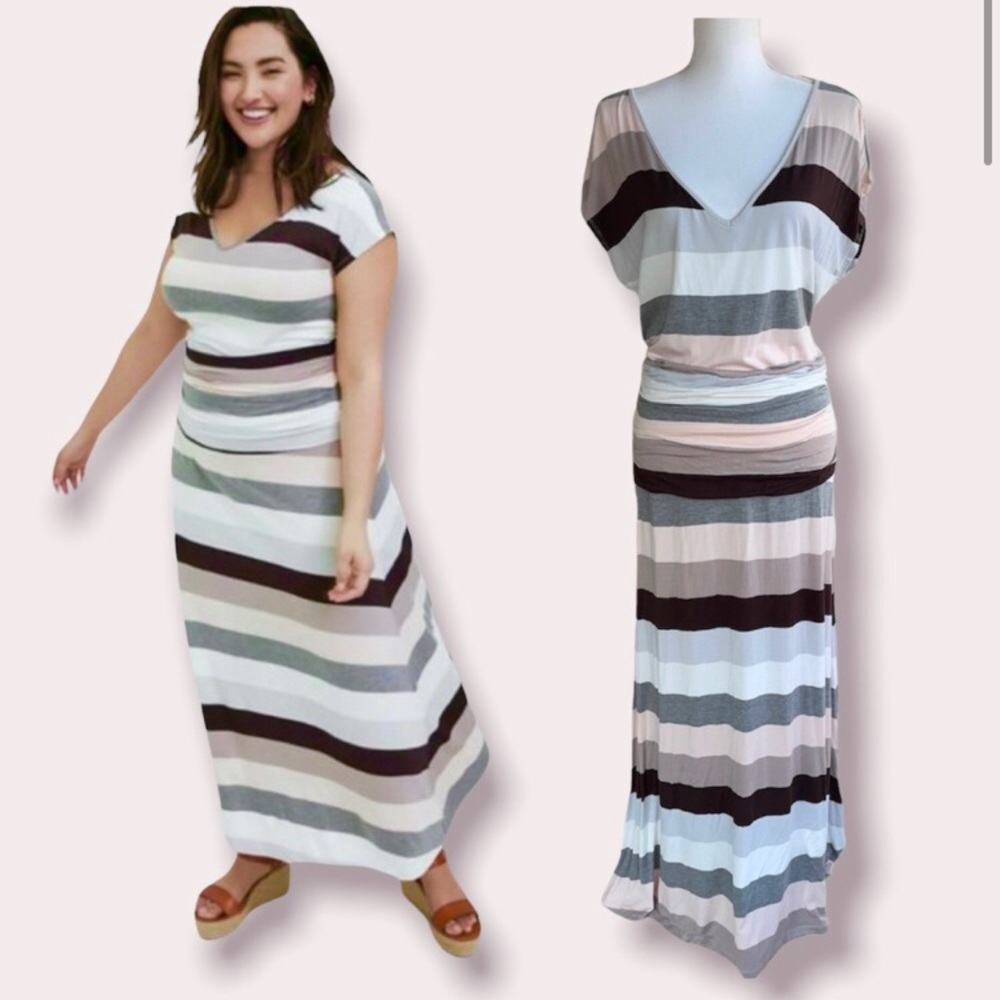 Torrid Super Soft Striped Ruched Waist Maxi Dress Sz 2X